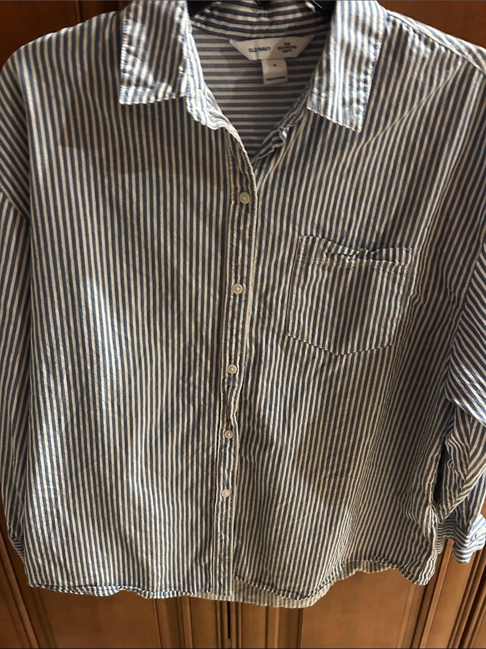 Old Navy Blue and White Vertical Stripe Button-Down Shirt